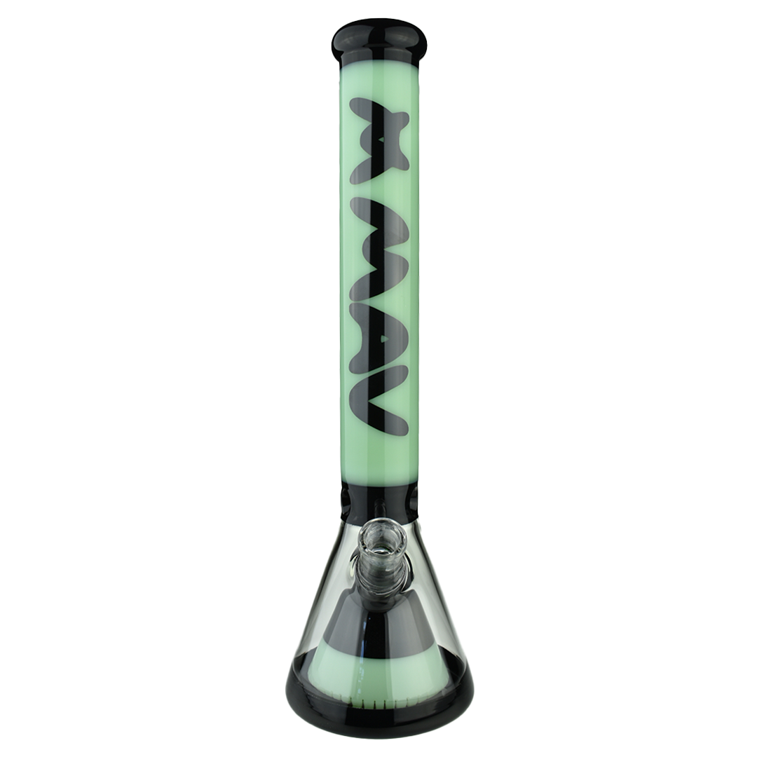 MAV Glass 18" Manhattan Pyramid Beaker in Black/Seafoam with Slitted Perc - Front View