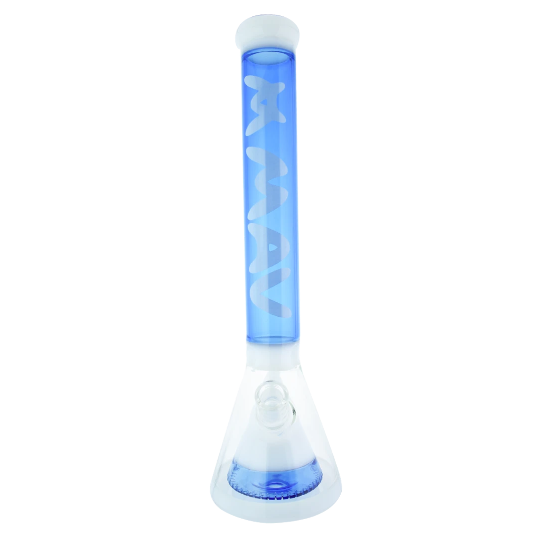 MAV Glass - 18" Manhattan Pyramid Beaker in White/Blue with Slitted Percolator - Front View
