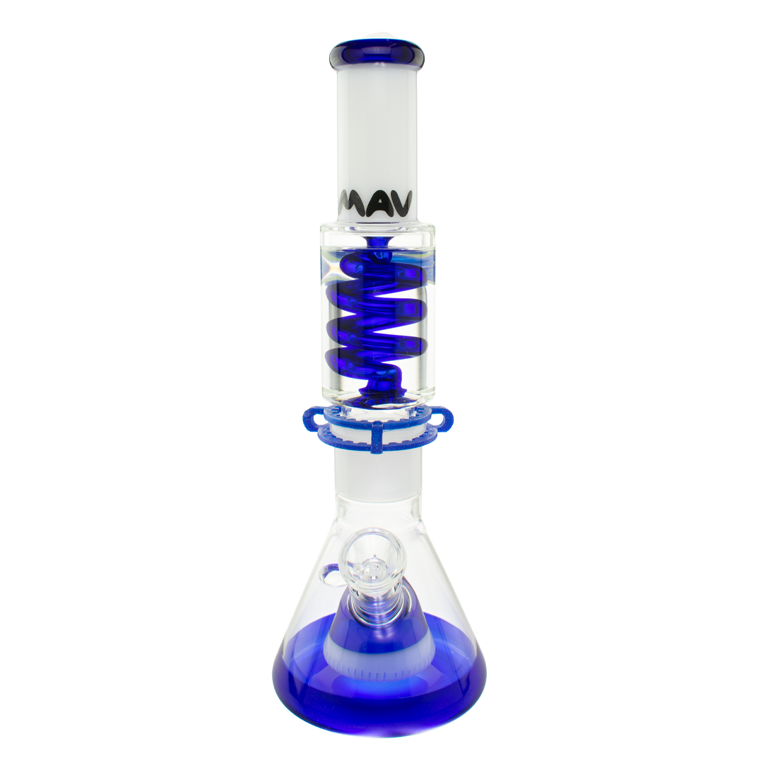 MAV Glass - 2 Tone Blue & White Slitted Pyramid Beaker with Freezable Coil System