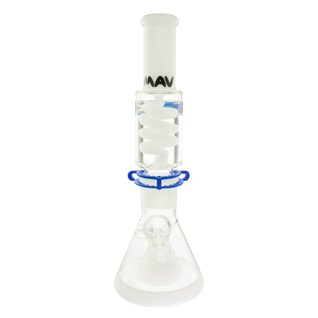 MAV Glass - 14" White 2 Tone Beaker with Freezable Coil and Slitted Pyramid Perc, Front View