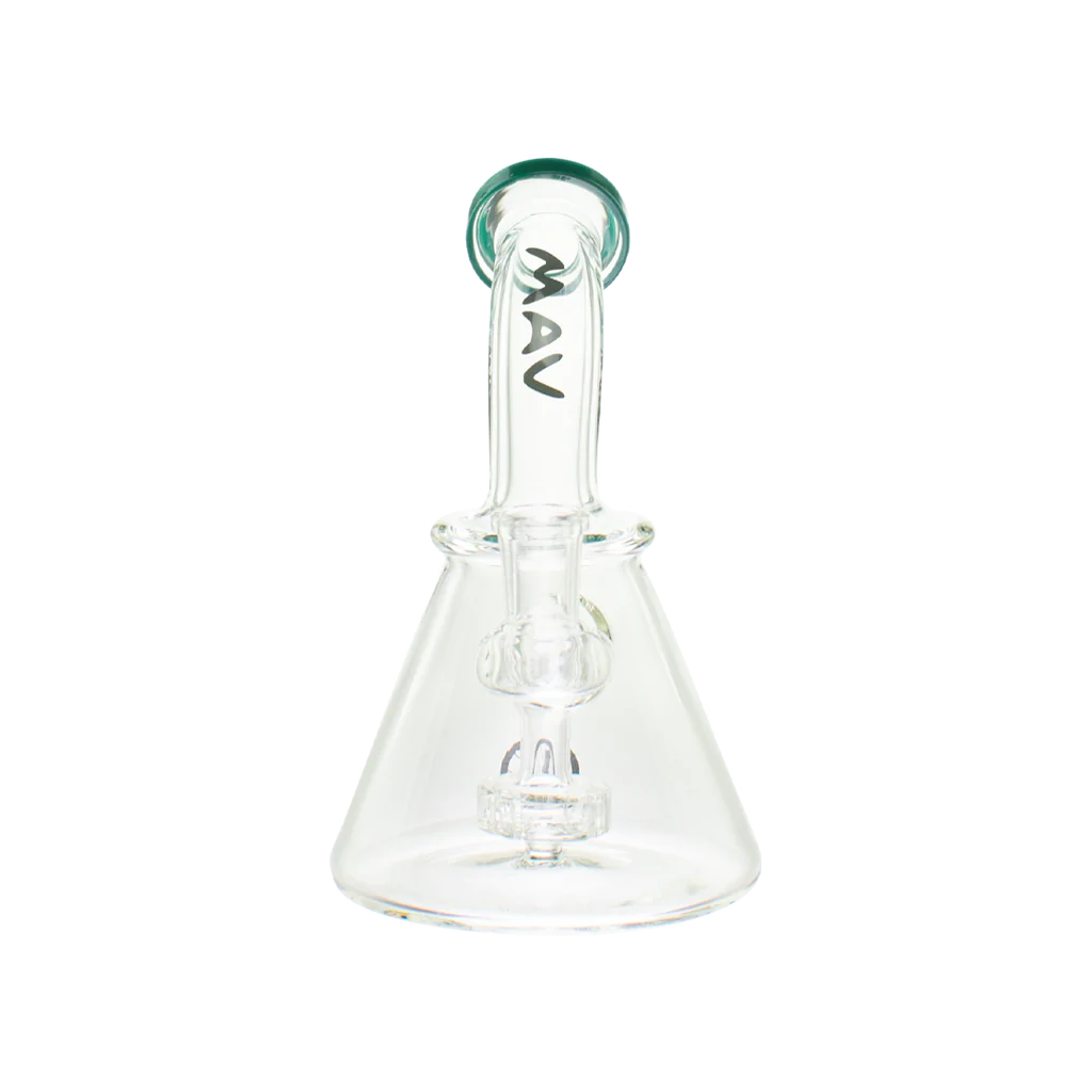 MAV Glass 7" Beaker Banger Hanger Rig in Aqua with Disc Percolator and Quartz Banger