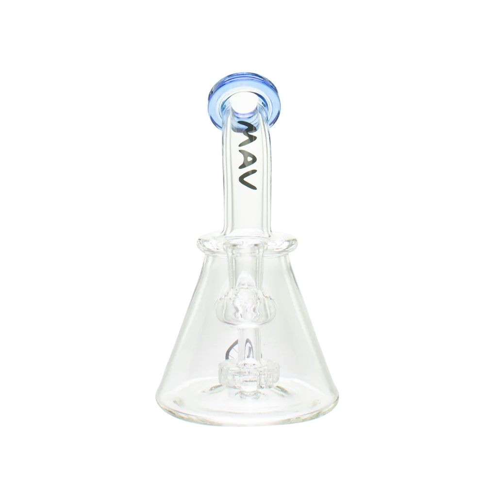 MAV Glass 7" Beaker Banger Hanger Rig in Blue with Disc Percolator and Quartz Banger - Front View
