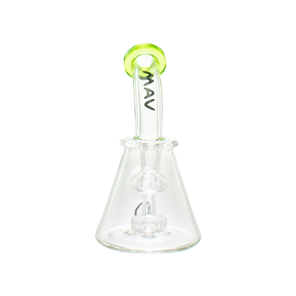 MAV Glass 7" Beaker Banger Hanger Rig with Ooze Green Accents and Disc Percolator - Front View