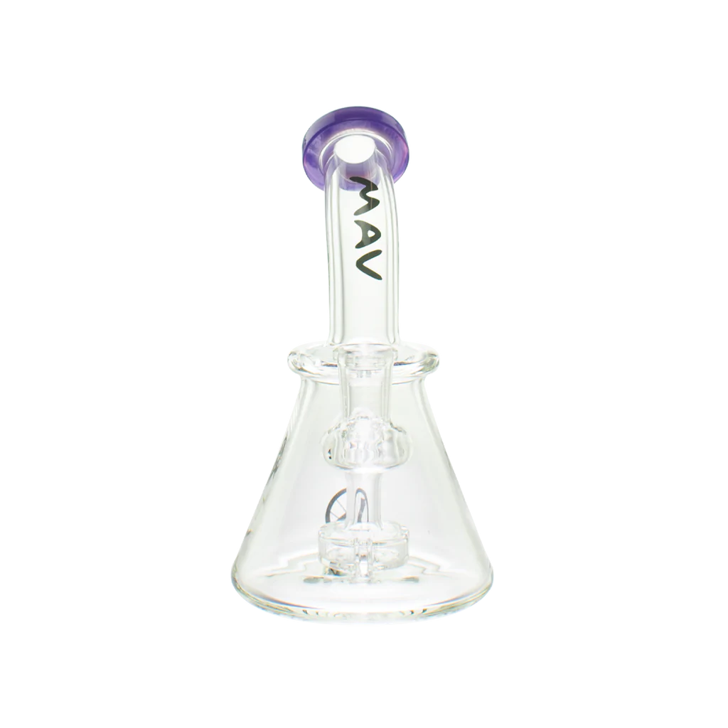 MAV Glass 7" Beaker Banger Hanger Rig in Purple with Disc Percolator and Quartz Banger - Front View