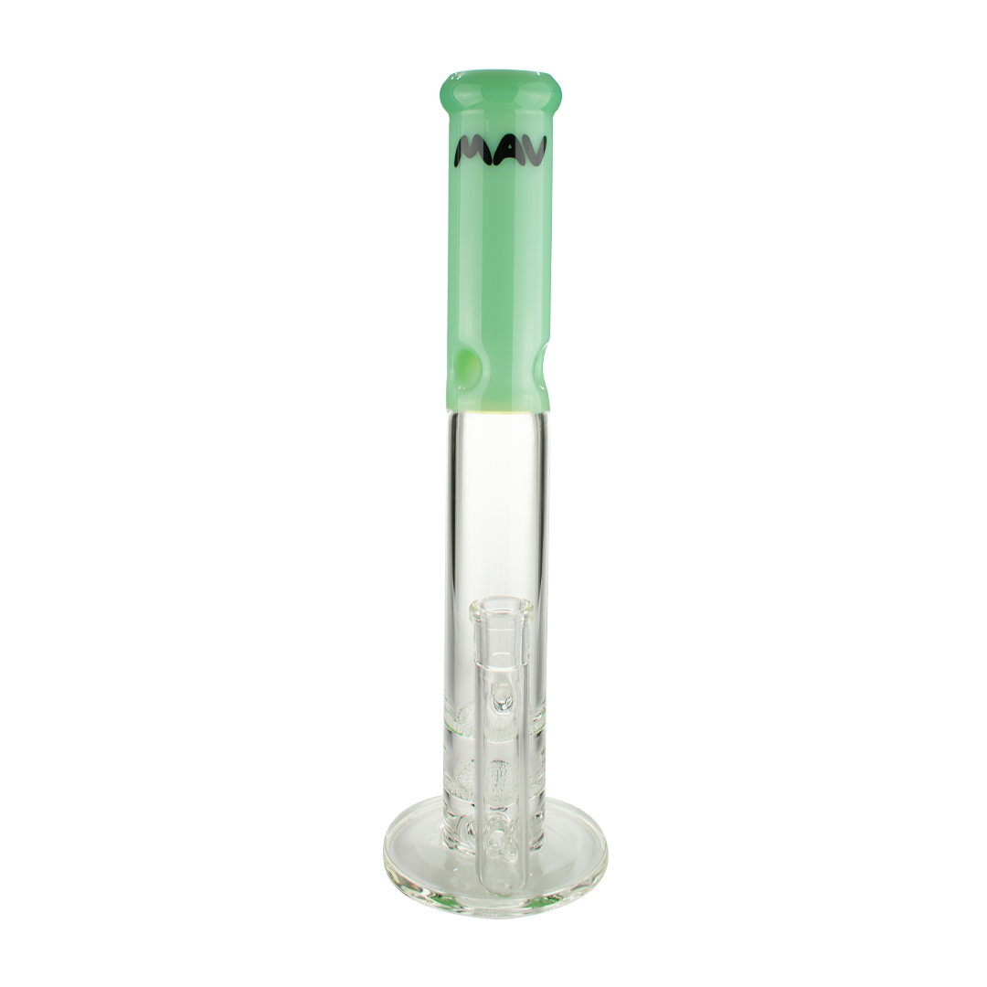 MAV Glass 16" Double Honeycomb Straight Tube Bong in Seafoam, Front View on White Background