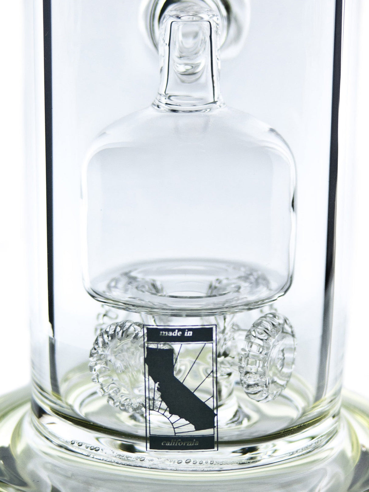Close-up of MAV Glass Double Stacked Quad Gear Perc Bong with clear borosilicate glass