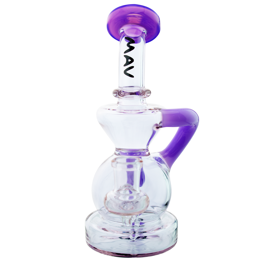 MAV Glass - Mini Tahoe Bulb Recycler Dab Rig in Full Purple with Hole Diffuser, Front View