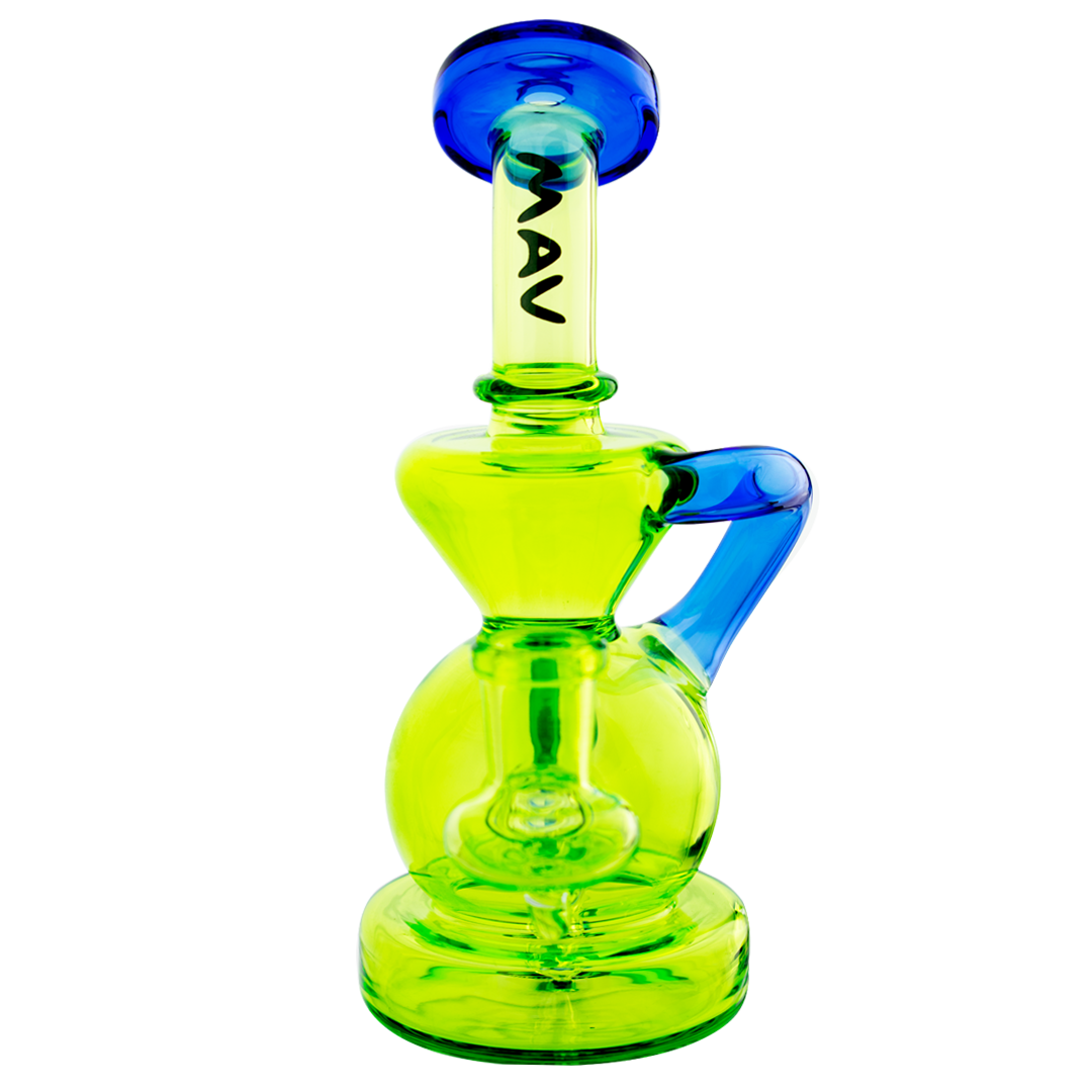 MAV Glass - Mini Tahoe Bulb Recycler Dab Rig in Ooze with Blue Accents, 7" Hole Diffuser Percolator