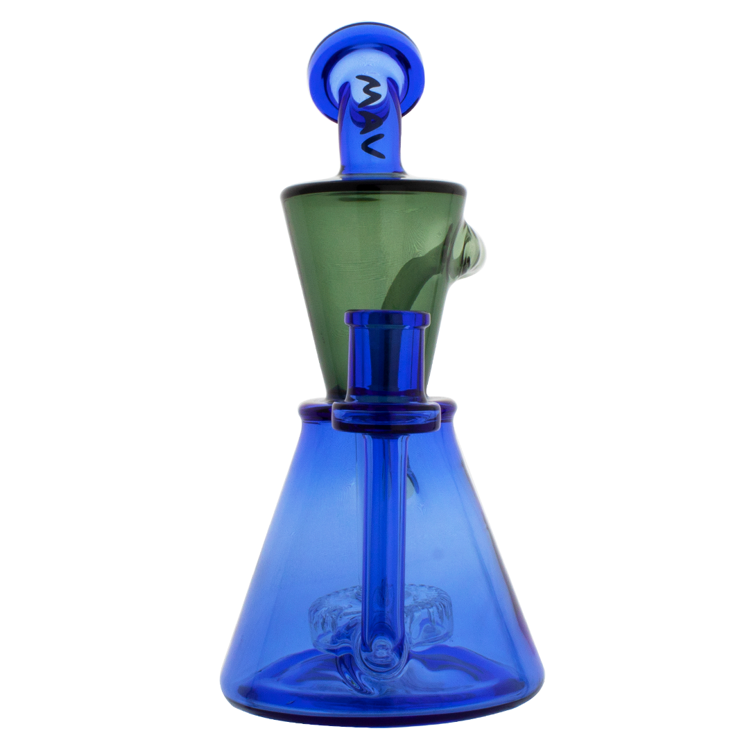 MAV Glass Santa Monica Slitted Puck Perc Dab Rig with Vortex Perc, Front View on White Background