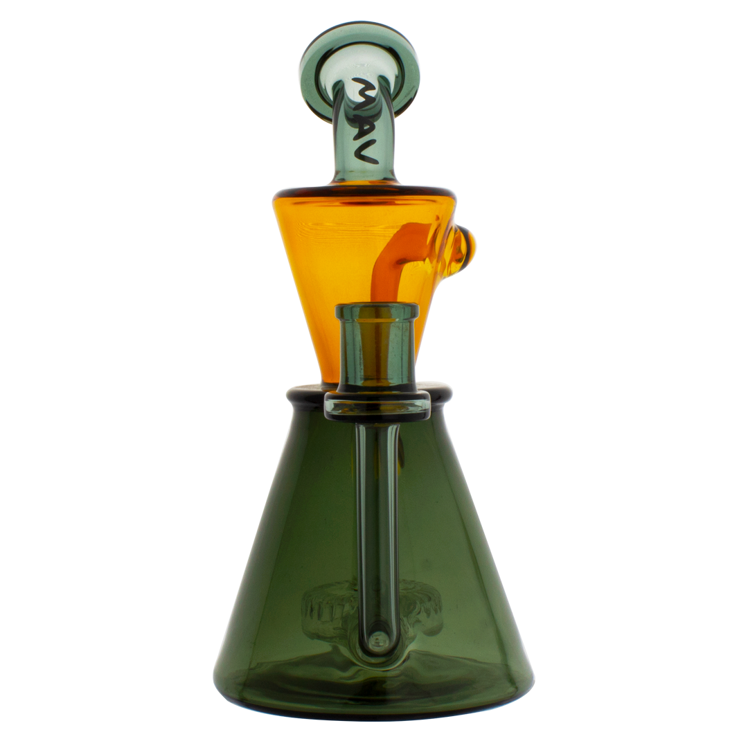 MAV Glass - Santa Monica Slitted Puck Perc Dab Rig with Vortex Percolator, 9" height, and 14mm Female Joint - Front View