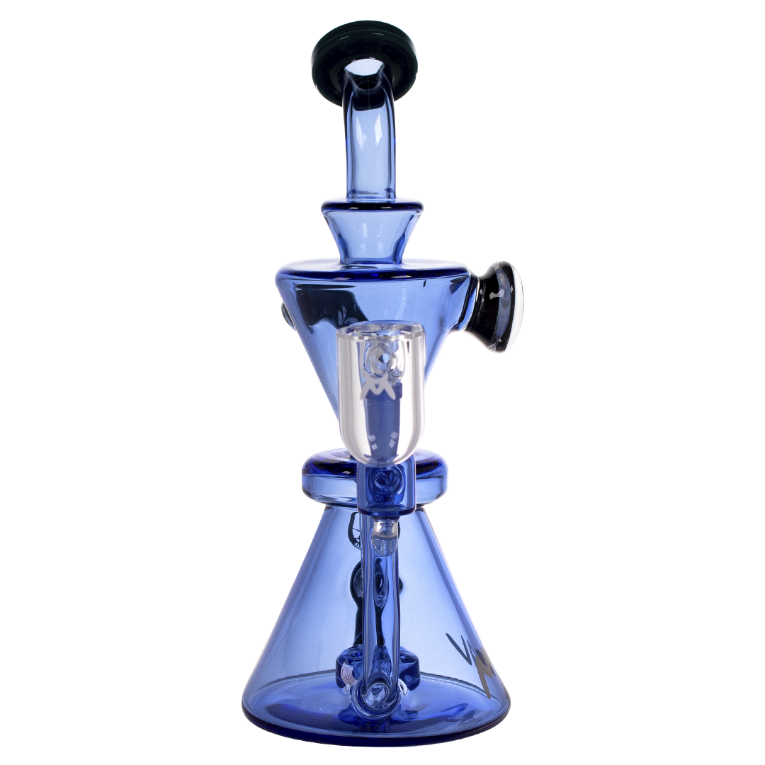 MAV Glass - The Beverly Subtl Collab 9" Hourglass Recycler Dab Rig in Blue - Front View