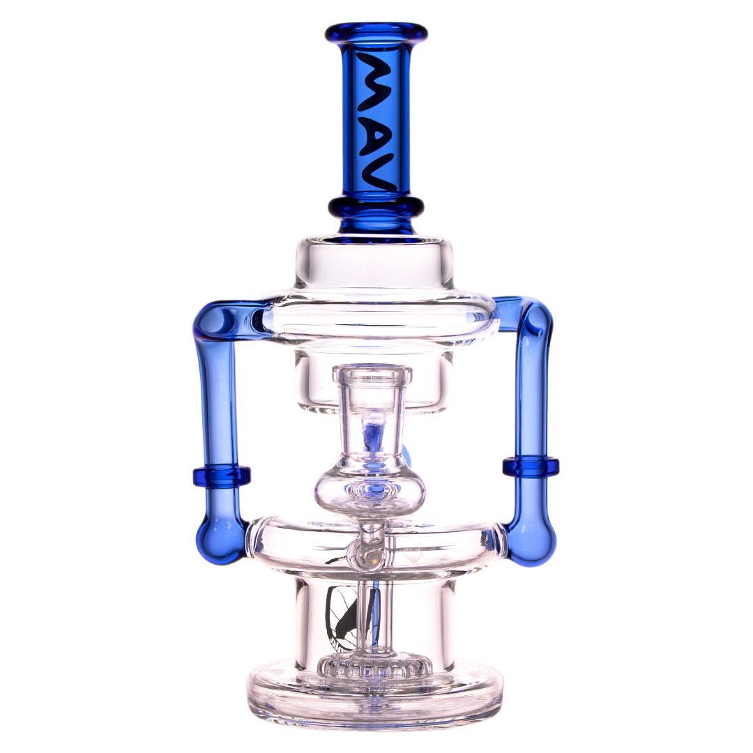 MAV Glass - Ink Blue Griffith Microscopic Slitted Puck Recycler, Front View on White