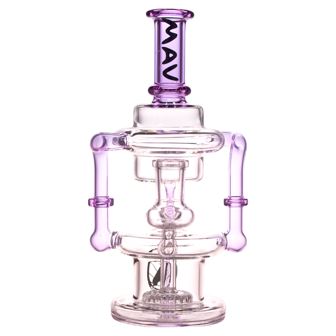 MAV Glass - The Griffith Microscopic Slitted Puck Recycler in Purple, 8" Tall with Showerhead Percolator