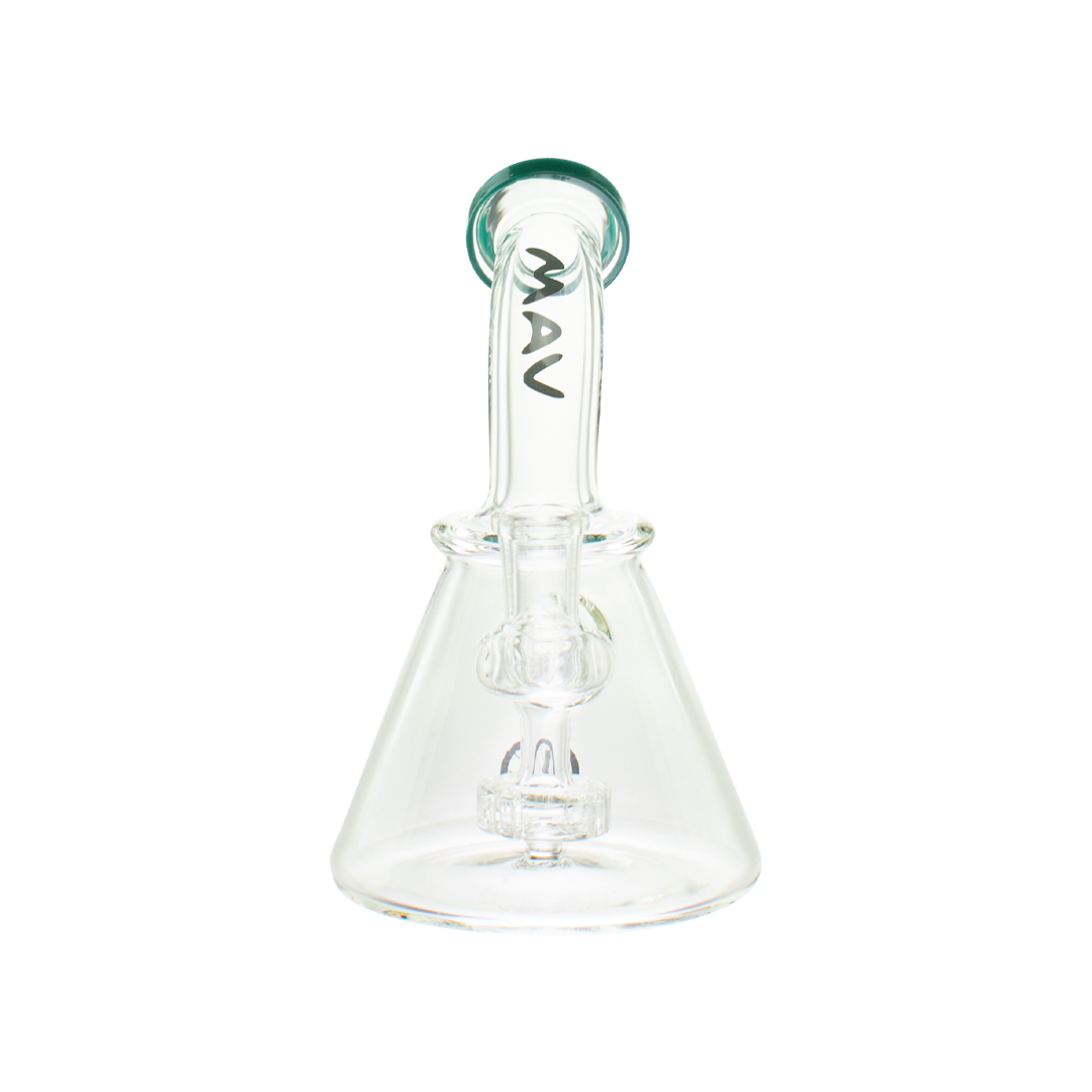 MAV Glass Mini Bent Neck Beaker Bong in Aqua, 7" Portable Design with Glass on Glass Joint