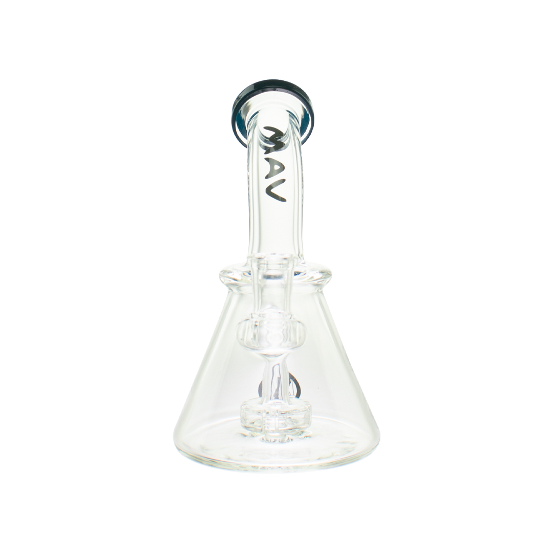 MAV Glass Mini Bent Neck Beaker in Dark Blue, 7" Compact Design with Glass on Glass Joint