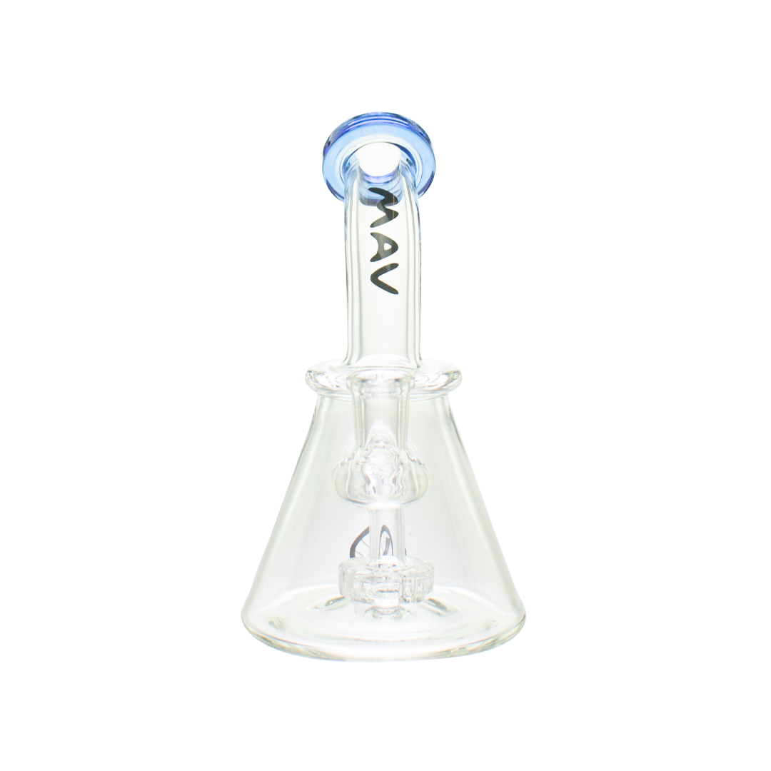 MAV Glass Mini Bent Neck Beaker Bong in Ink Blue with Glass on Glass Joint