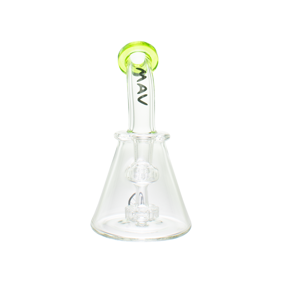 MAV Glass Mini Bent Neck Beaker Bong, 7" Height, 14mm Glass on Glass Joint, Portable Design