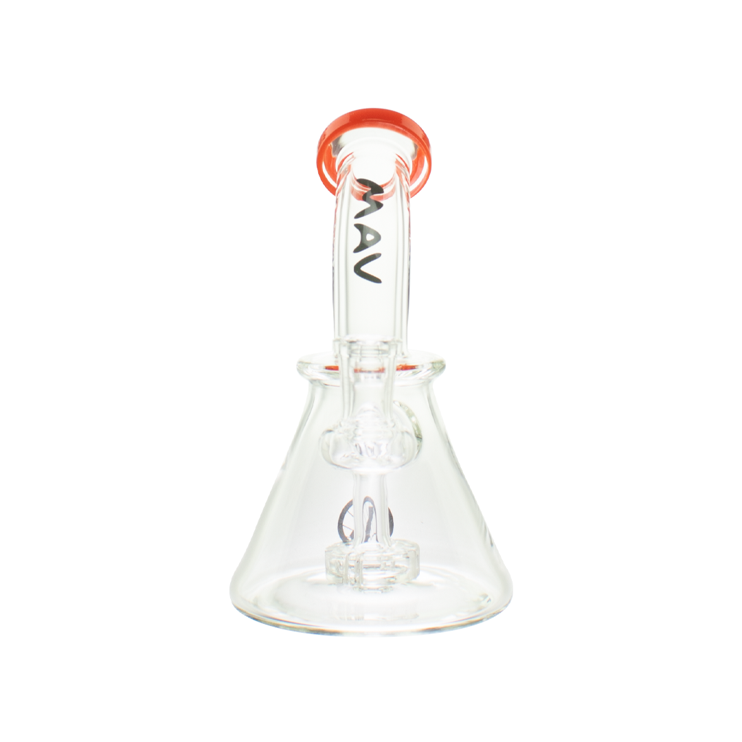 MAV Glass Mini Bent Neck Beaker in Orange, 7" Compact Bong with Glass on Glass Joint