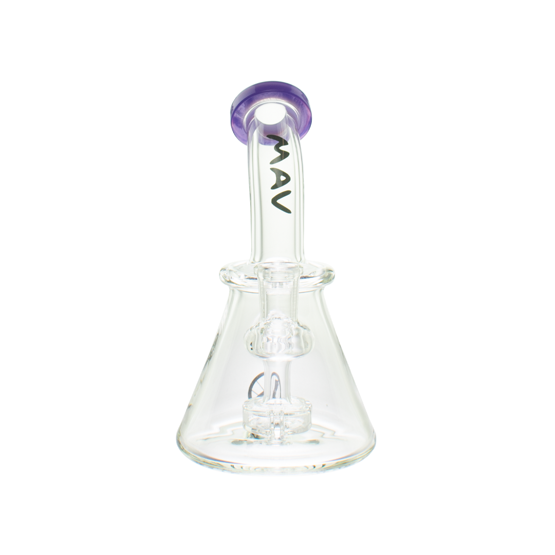MAV Glass Mini Bent Neck Beaker in Purple - Compact 7" Bong with Glass on Glass Joint