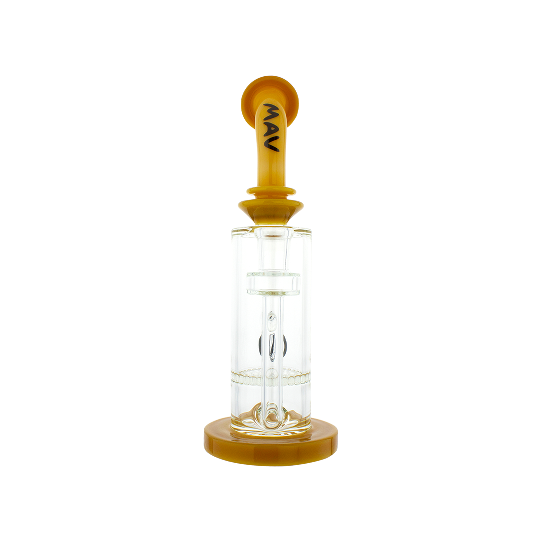 MAV Glass Mini Bent Neck Honey Bong in Butter color with Honeycomb Percolator - Front View