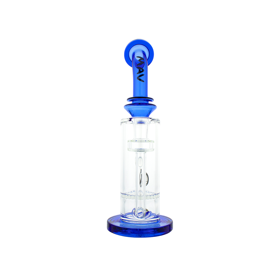MAV Glass Mini Bent Neck Honey Bong in Ink Blue with Honeycomb Percolator, 9" Tall - Front View