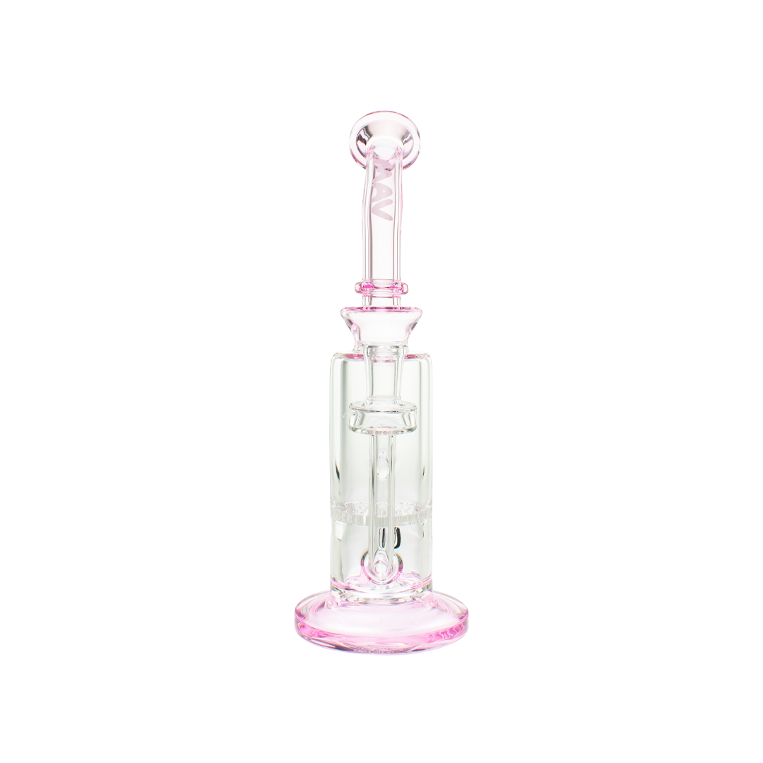 MAV Glass Mini Bent Neck Honey Bong in Pink with Honeycomb Percolator, 9" Height, Front View