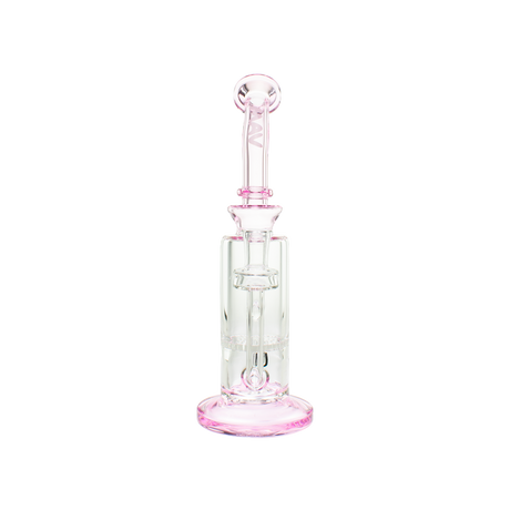 MAV Glass Mini Bent Neck Honey Bong in Pink with Honeycomb Percolator, 9" Height, Front View