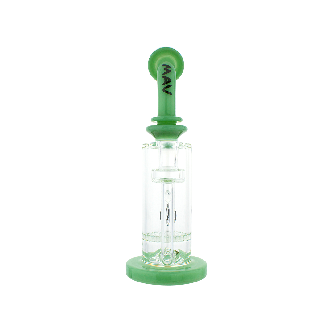 MAV Glass Mini Bent Neck Honey Bong in Seafoam with Honeycomb Percolator, 9" Height, Front View