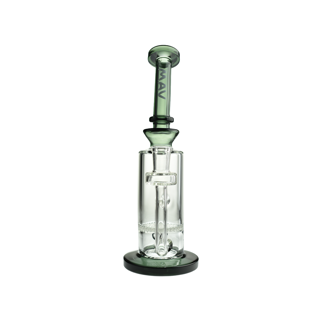 MAV Glass Mini Bent Neck Honey Bong in Transparent Black with Honeycomb Percolator, 9" Height, Front View