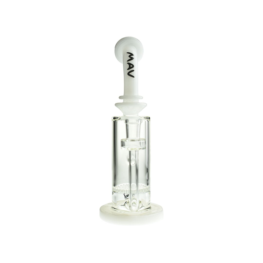MAV Glass Mini Bent Neck Honey Bong with Honeycomb Percolator in White - Front View