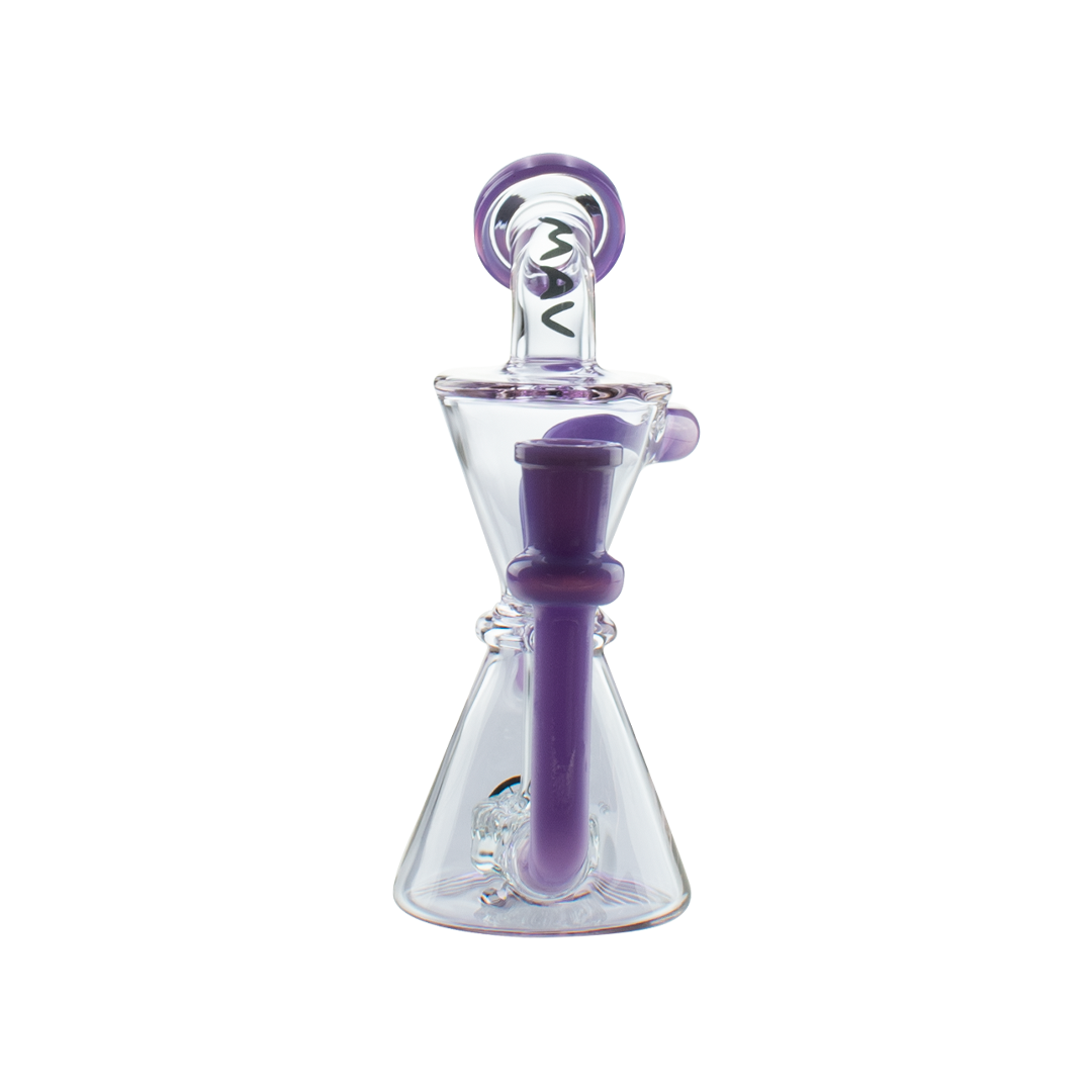 MAV Glass Mini Isabella Puck Recycler in Purple - Front View with 14mm Joint
