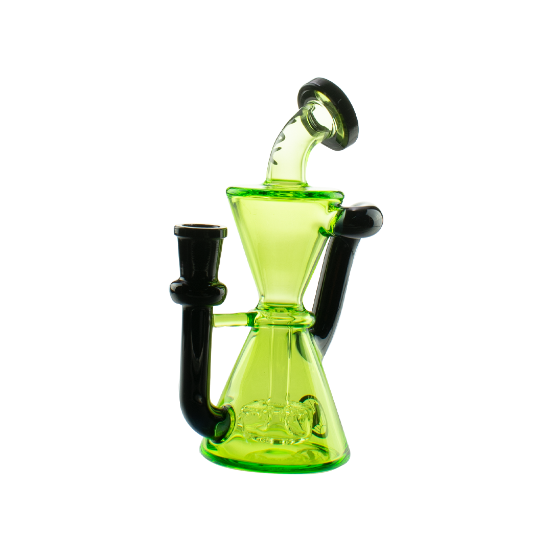 MAV Glass Mini Isabella Puck Recycler in Ooze - 6.5" Tall, 14mm Female Joint, Side View