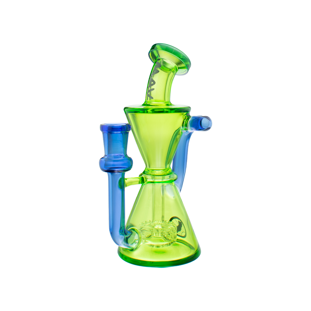 MAV Glass Mini Isabella Puck Recycler in Ooze and Blue, 6.5" Beaker Design with 14mm Joint