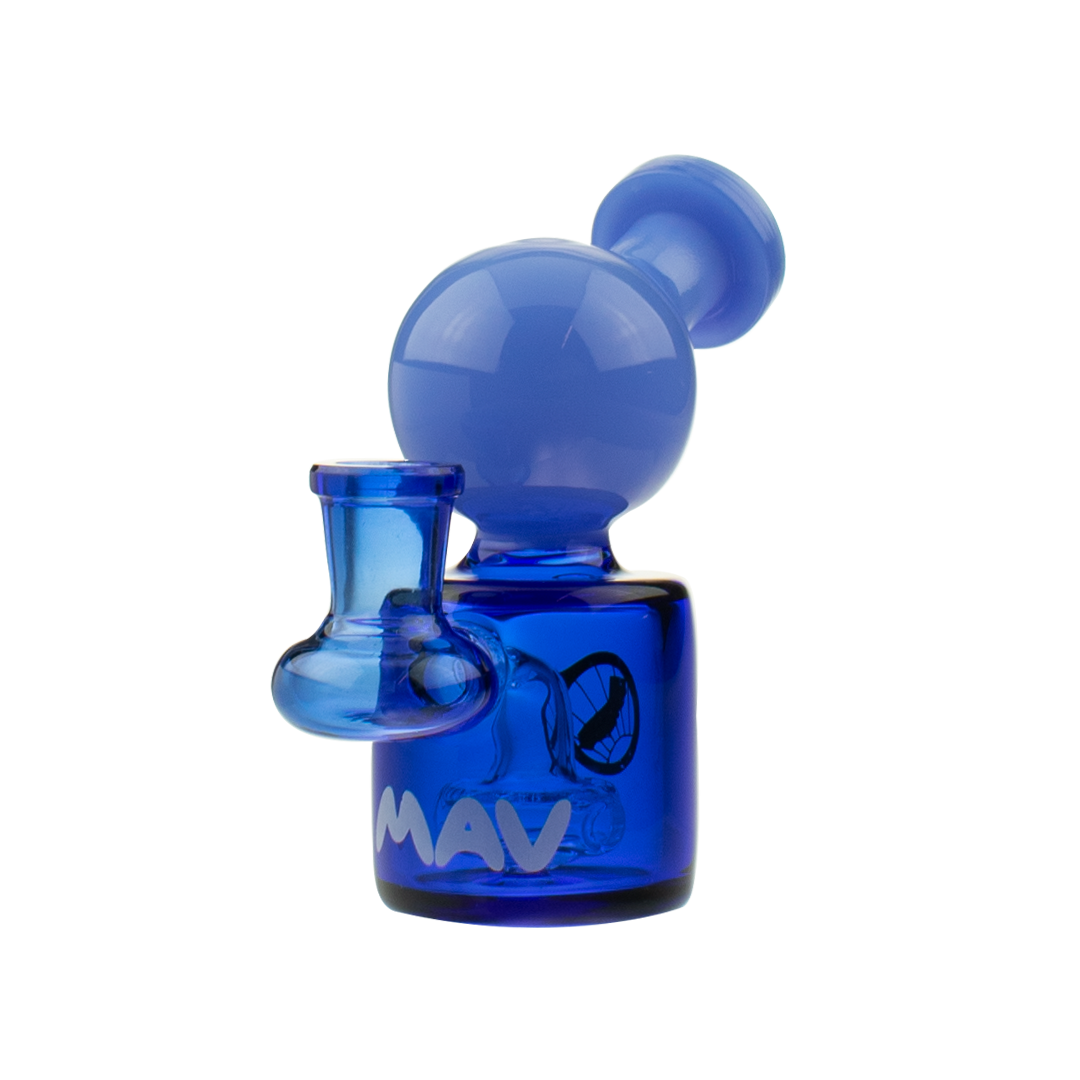 MAV Glass Mini Squig Rig in Blue with Beaker Design, 4" Tall, Front View