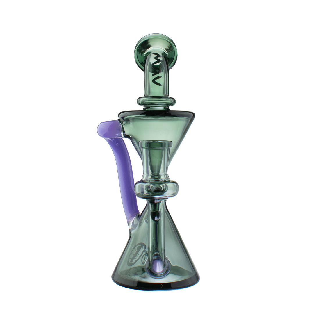 MAV Glass Mini Zuma Recycler Dab Rig with Vortex Percolator, 7.5" height, front view on white background