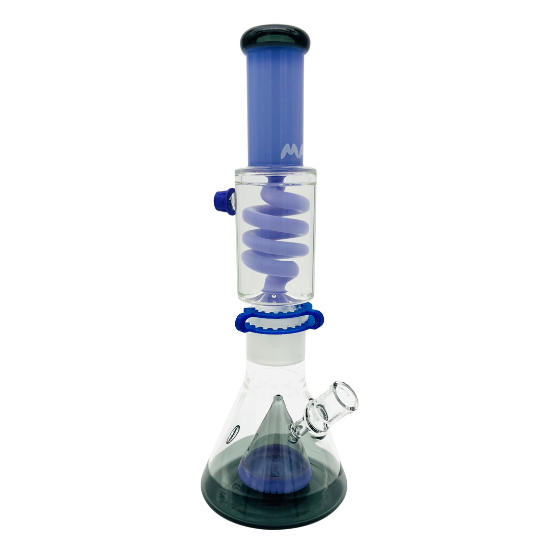 MAV Glass 14" Purple and Black Beaker Bong with Slitted Pyramid Percolator and Freezable Coil