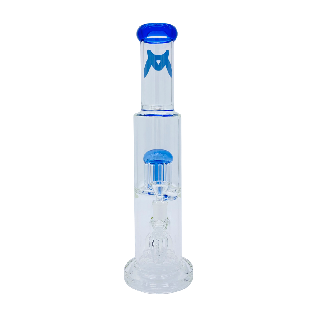 MAV Glass 15" Bong with Quad Showerhead to 12-arm Tree Perc, Straight Design, Front View