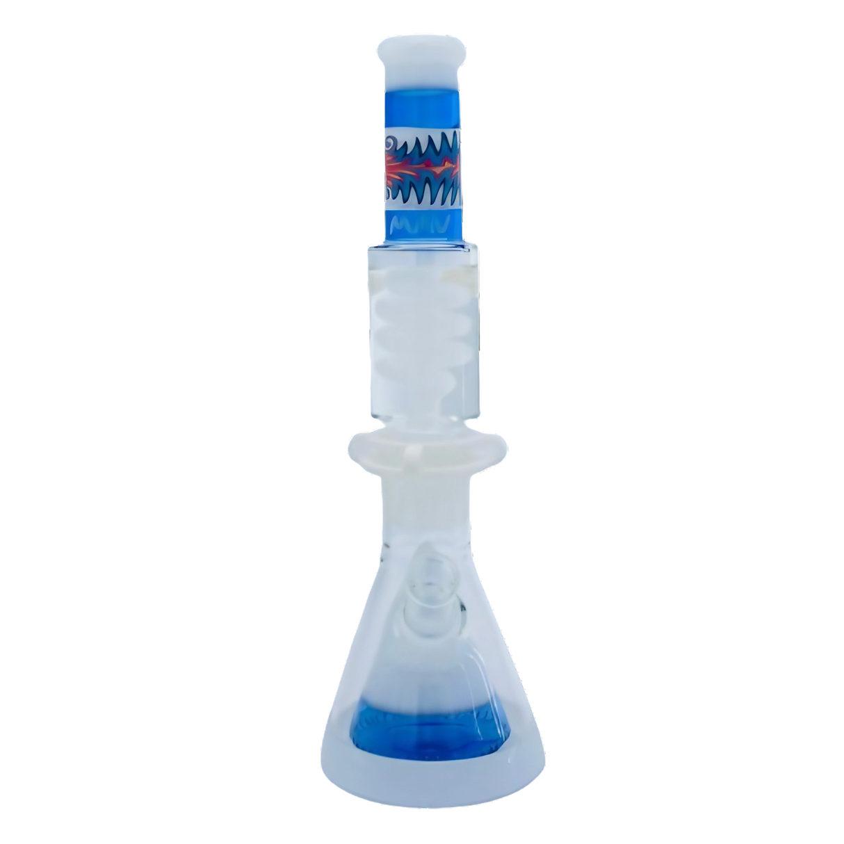 MAV Glass 16" White & Blue Wig Wag Beaker with Freezable Coil System - Front View