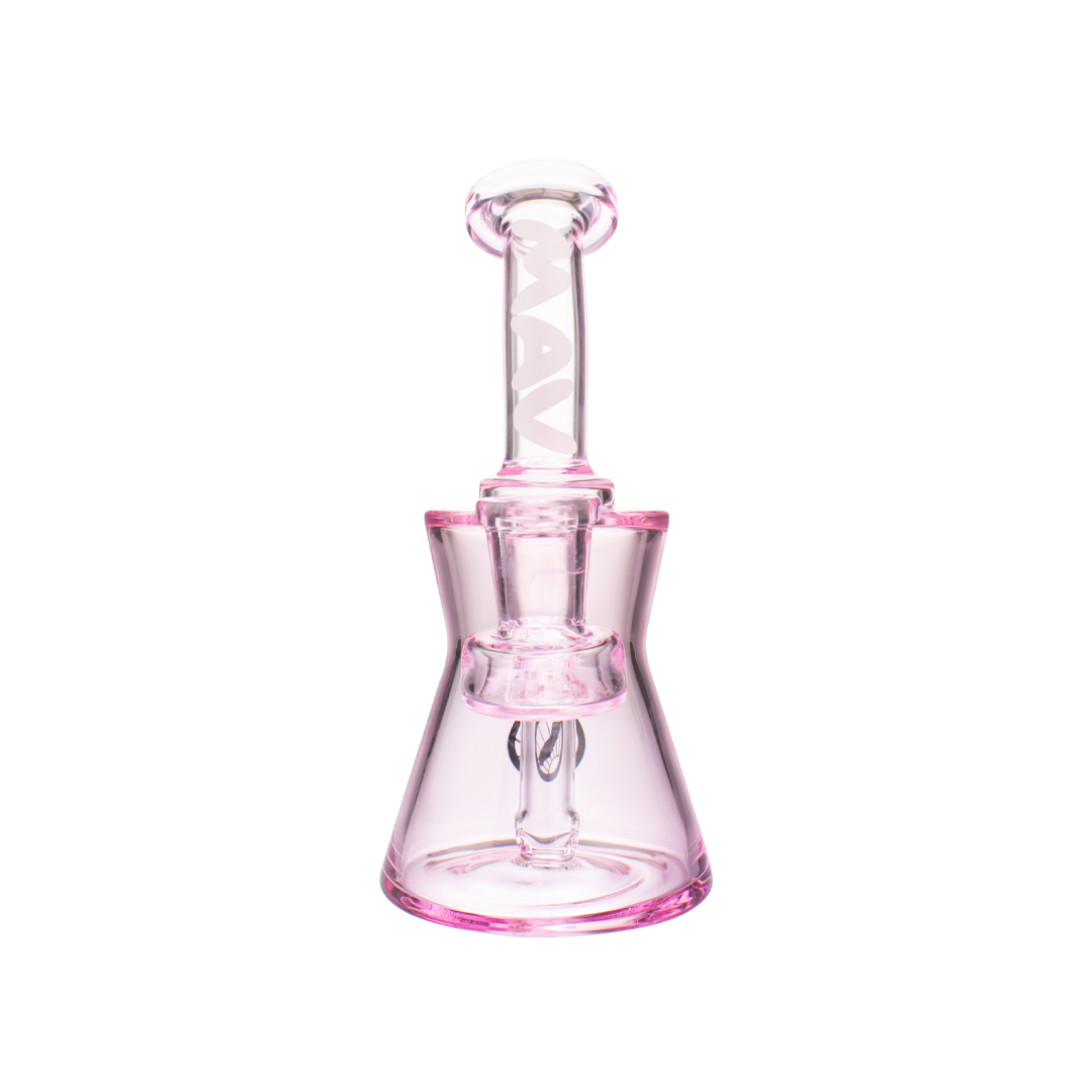 MAV Glass Sacramento Beaker Bong in pink, compact 6" height with 14mm joint, front view on white background