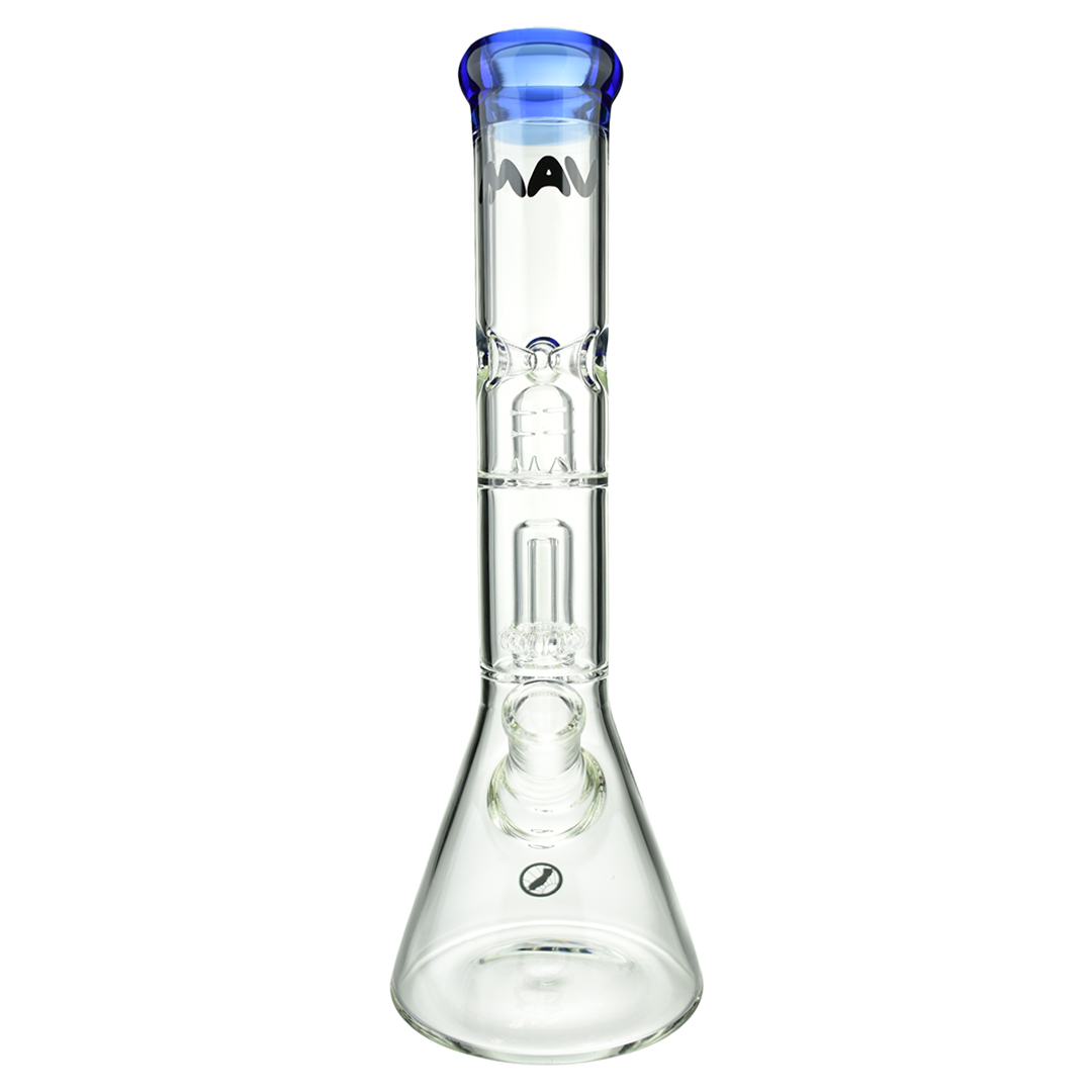 MAV Glass Single UFO Beaker Bong, 15" tall with 18-19mm joint size, front view on white background