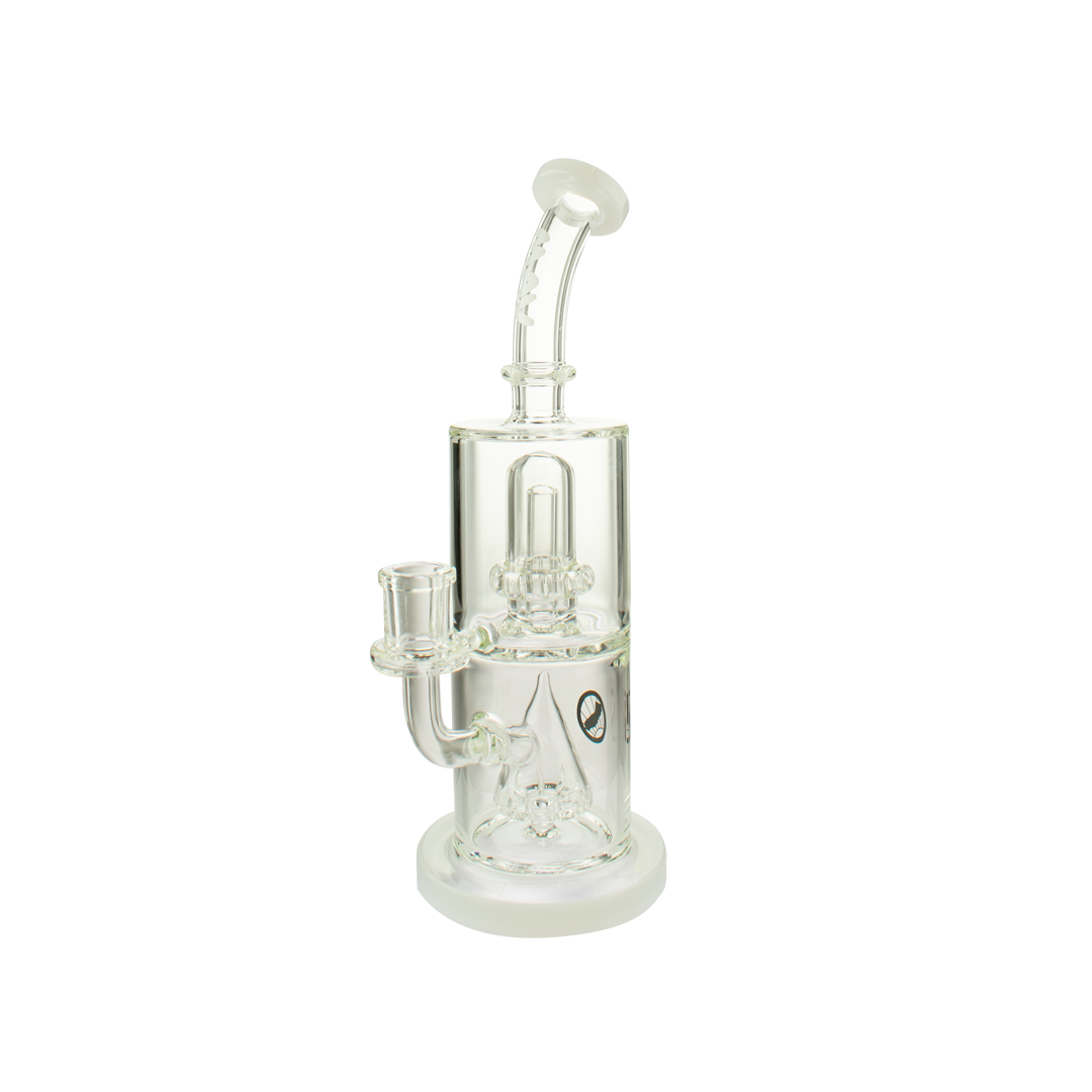 MAV Glass Slitted Pyramid to UFO Bent Neck Bong in Borosilicate Glass, Front View