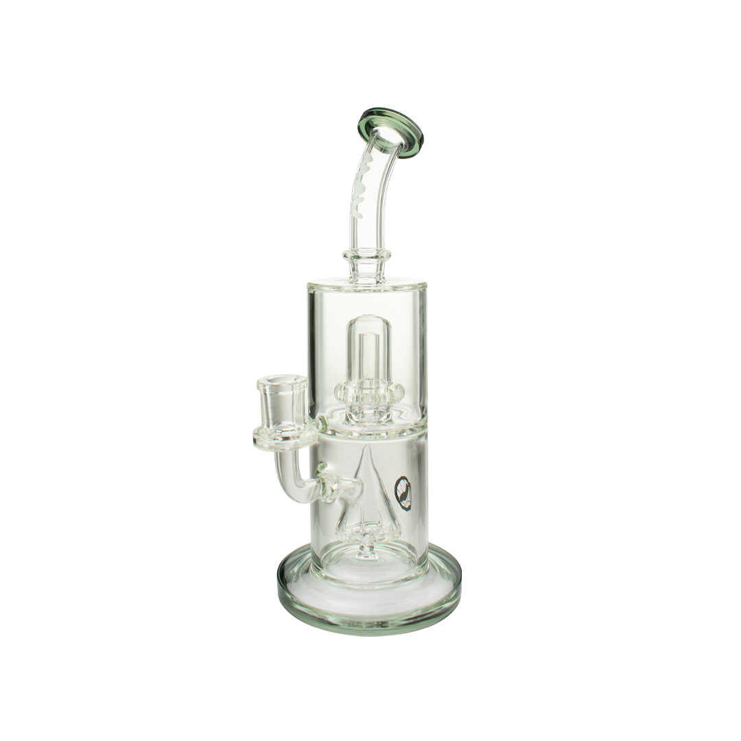 MAV Glass Slitted Pyramid to UFO Bent Neck Bong, 9" Tall, 65mm Diameter, Borosilicate