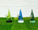 MAV Glass The Beacon 2.0 Dab Rigs in green and blue on grass, 7" height, 90-degree joint