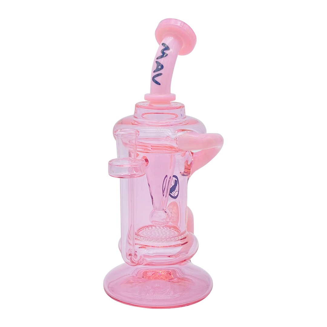 MAV Glass The Big Bear Recycler in Pink, 9.5" Honeycomb Percolator Dab Rig, Front View
