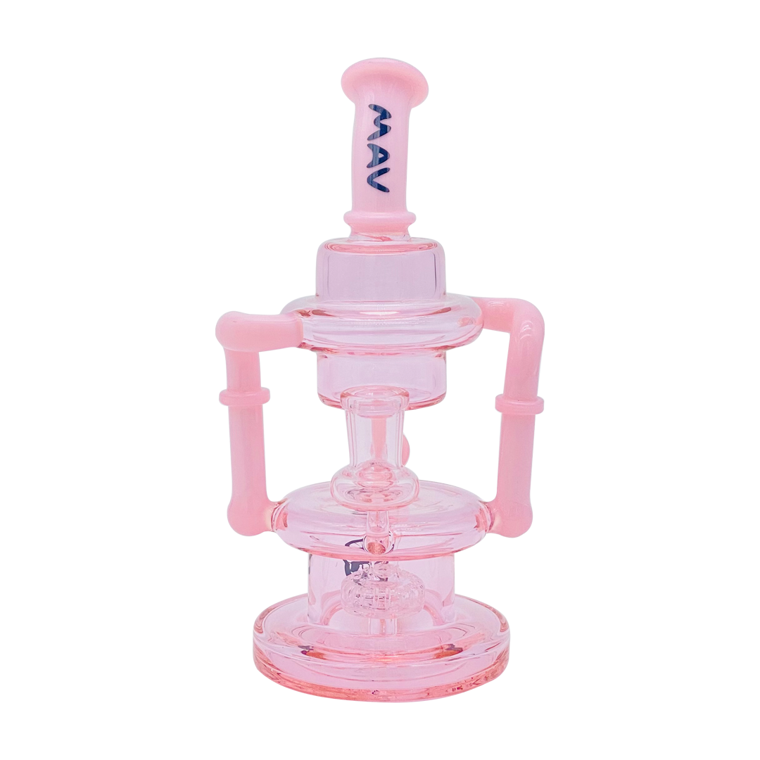 MAV Glass The Griffith Microscopic Bent Neck Recycler in Pink, Front View, 8" Height