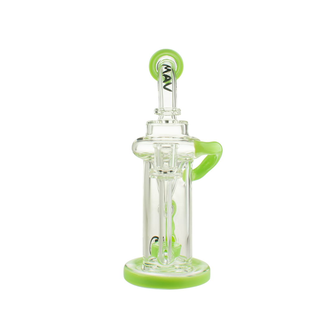 MAV Glass The Pch Recycler dab rig with vortex percolator, 14mm female joint, front view on white