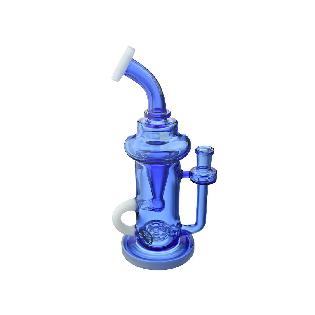 MAV Glass The Pch Recycler Dab Rig in blue with vortex cyclone percolator, 14mm female joint, front view