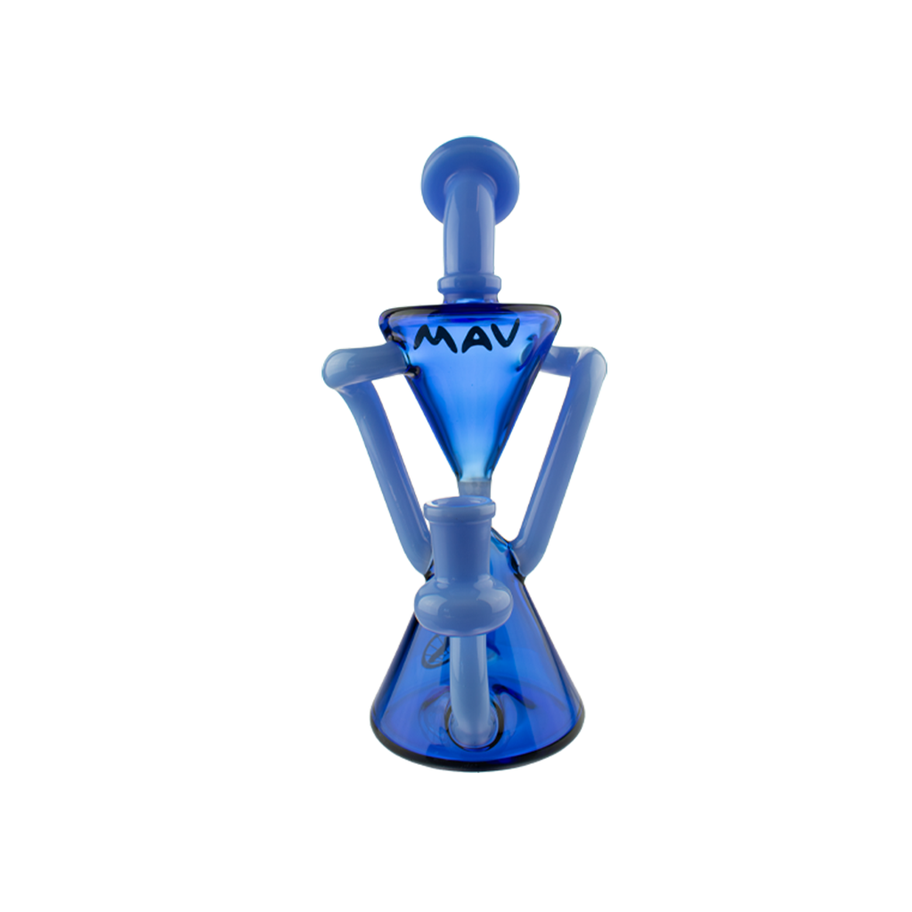 MAV Glass The Zuma Recycler Dab Rig in blue with vortex percolator, front view on white background