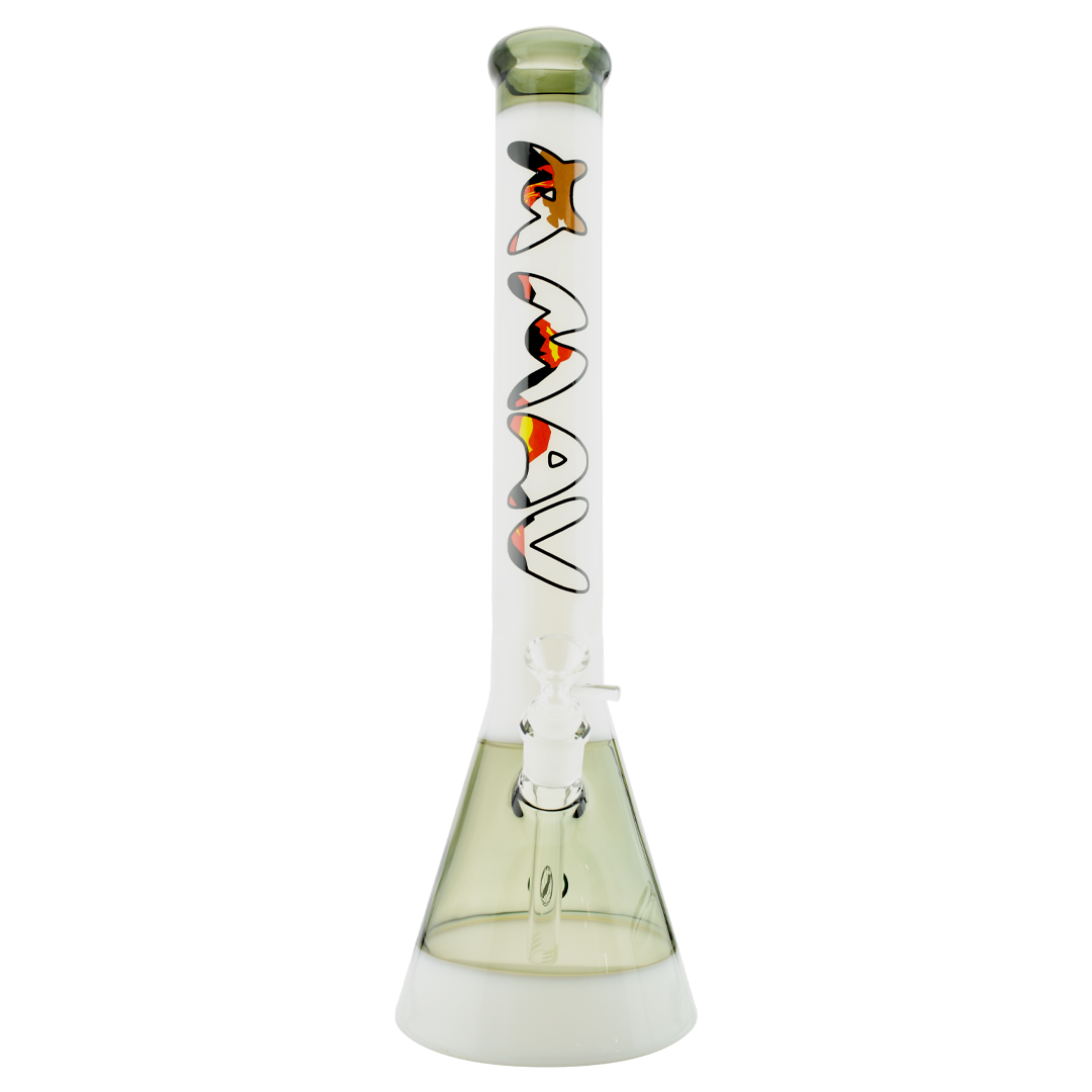 MAV Glass Transparent Black Volcano B18 2 Tone Beaker Bong Front View on White Background