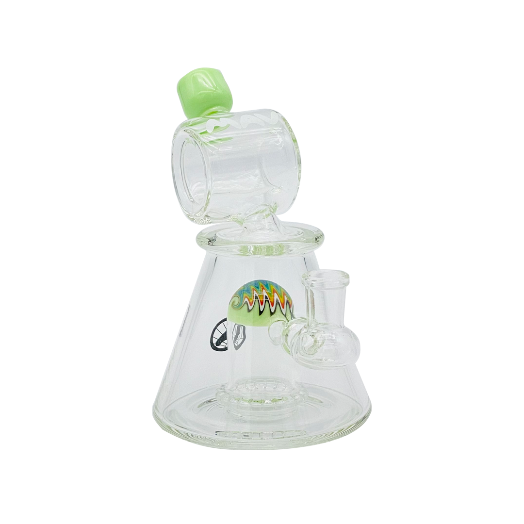 MAV Glass 7" Wig Wag Reversal UFO Barrel Top Pyramid Bong with Showerhead Percolator